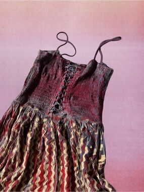 Smocked Lace-Up Midi Dress one size